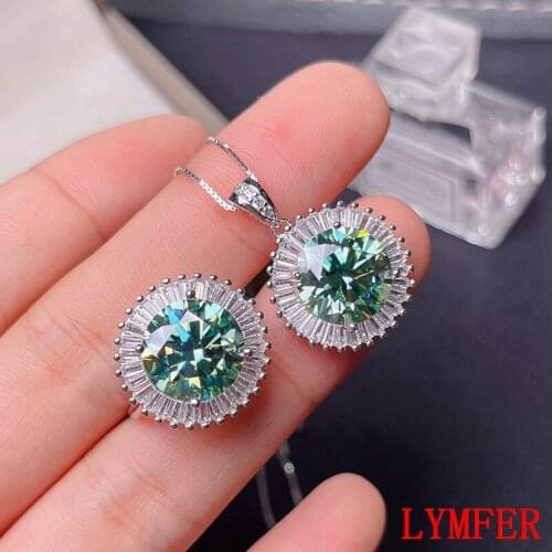 Big 5 carats green moissanite set ring necklace ladies party birthday gift high end jewelry GRA