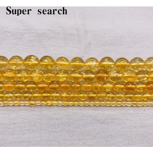 Natural Gem Stone Citrines Beads 4 6 8 10 12MM Lemon Crackle Rock Crystal Beads Fit Diy Fashion Jewelry Making Bracelet