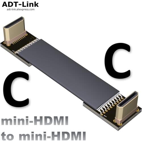 C-C HDR Short Mini HDMI C type to C type Flat Cable Cord EMI Shield Right Angle HDMI mini Cable 2.0 4K@50/60 2160p mHDMI Cable