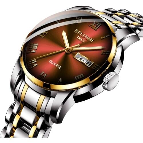 BELUSHI Top Brand Luxury Mens Watches Luminous Waterproof Stainless Steel Watch Quartz Men Date Calendar Business Wristwatch