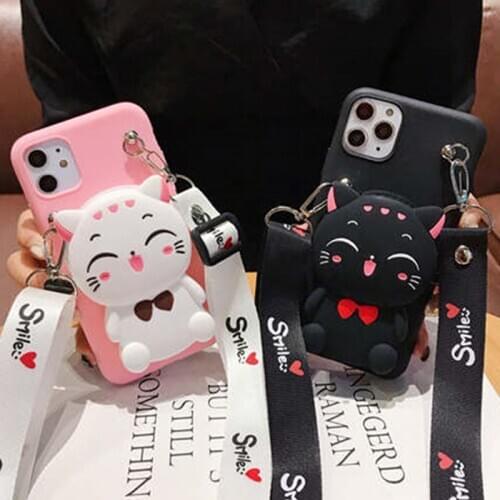 3D Cartoon Cat Wallet Case For Samsung Galaxy A10 A20E A30S A40 A50S A60 A70 A80 A90 Cute Soft TPU Cover