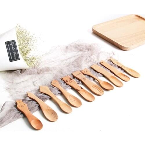 Wooden Spoons for Children Kids Tableware Dinner Soup Feeding Spoon Kitchen Tools Accessories Cute Cartoon Cat Panda Pig Animal