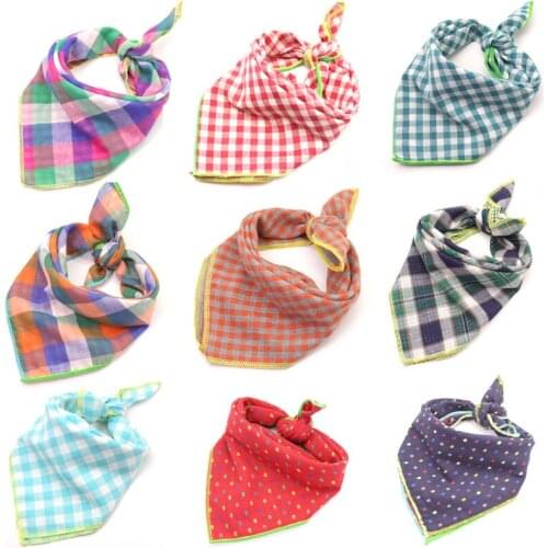 5pcs/Lot Childrens bib color gauze plaid square scarf baby turban saliva towel square scarf pet scarf