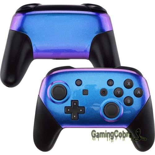 EXtremeRate Chameleon Glossy Faceplate and Backplate Purple Blue Replacement Shell Housing Case for NS Switch Pro Controller