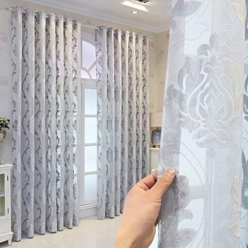 European Gray Jacquard Hollow Out Tulle Curtains for Living Room Bedroom Window Elegant Drapes Kitchen Home Decor SP7#78
