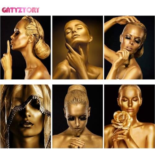 GATYZTORY Frame Gold Women Diy Painting By Numbers Kits For Adults Wall Art Canvas Painting Handpainted Coloring By Numbers For