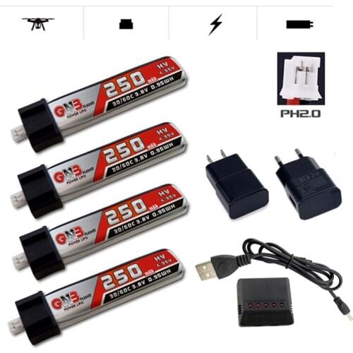 GNB HV Lipo Battery Charger Set 1S 250mAh 3.8V/4.35V 30C/60C for QX65 Blade Nano QX CPX MSR Inductrix FPV Tiny7 Beta65S Drone