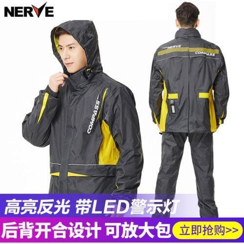 NERVE motorcycle riding raincoat trousers suit man Split waterproof motorbike rain jacket pants at night Reflective