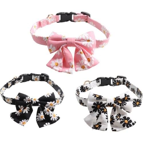 Dog Collar Bow tie Flower Girl Dog Collar Puppy Collar Daisy Floral Pattern Collar with Detachable Bow Tie Adjustable Collars