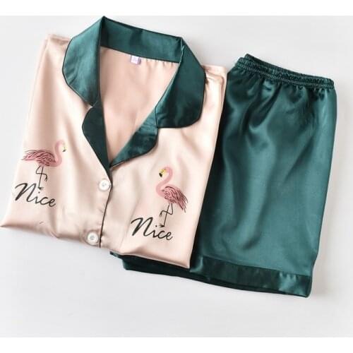 QWEEK Flamingo Pajamas Homewear 2 Pieces Pyjamas Femme Pijamas Sets Nightie Sleep Wear Lounge Home Clothes for Women