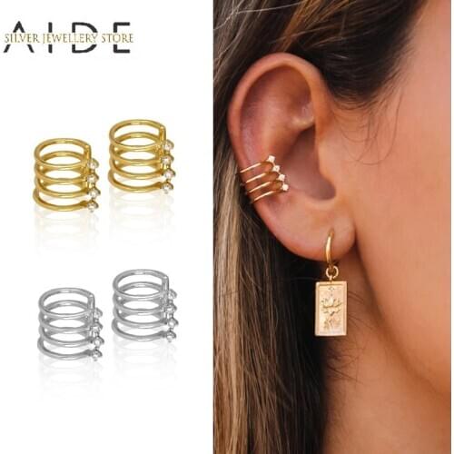 AIDE Personalized 4 Layers Ear Cuff Minimalism INS Glossy Non Pierced Clip on Earrings for Women Silver 925 Jewelry kolczyki