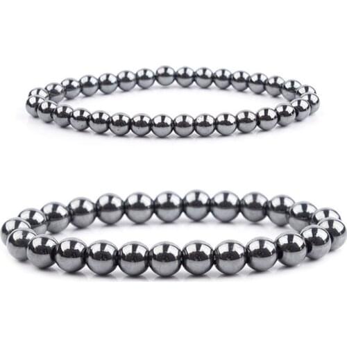 Degaussed Hematite Round Bead Bracelet 8mm Hematite Handmade Bracelet Simple Elastic Cord DIY Jewelry Accessories