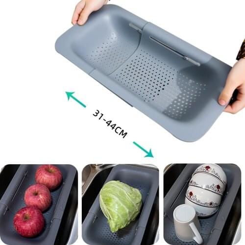 Adjustable Dish Drainer Sink Drain Basket Washing Vegetable Fruit Plastic Drying Rack Kitchen Accessories Organizer