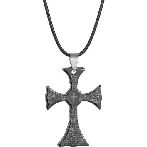 Retro Vintage Bright Black Cross Necklace Male Female Punk Pendant Alloy Choker Anime Suspension Jewelery Steampunk Chain Gift