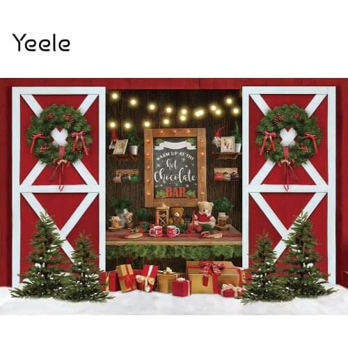 Yeele Christmas Photography Backdrop Photocall Red Wood Door Tree Flowers Baby Party Decor Background Photographic Photo Studio