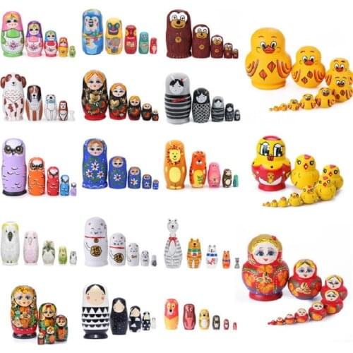 1 Set Wood Russian Nesting Dolls Matryoshka Dolls Babushka Hand Paint Bear Poupee Russe for Kids Gifts Crafted Doll Home Decor
