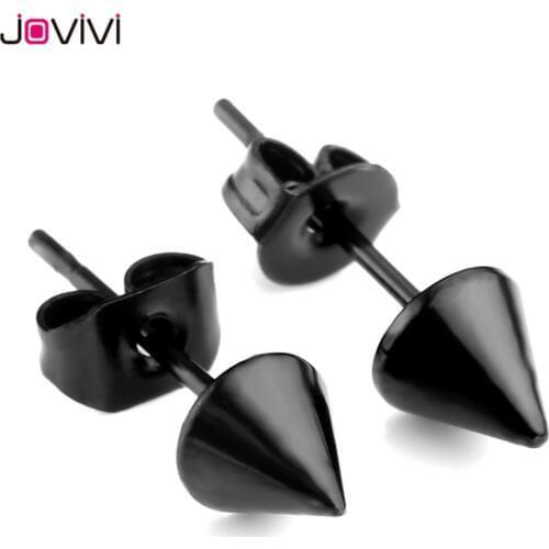 Jovivi Stainles Steel Spike Ear Stud Black Silver Color Stud Earrings Jewelry Fashion Ear Piercing Jewelry