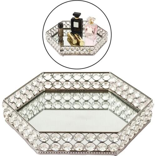 EU Style Hex Crystal Vanity Makeup Storage Tray Ornate Cosmetic Home Bedroom Desktop Decotation Dresser Skin Care Organize