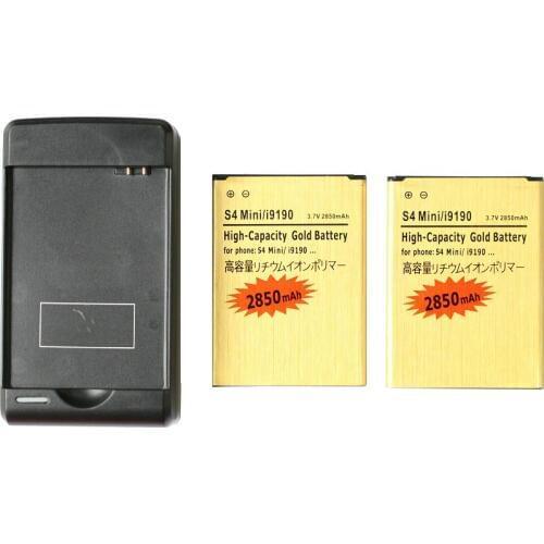 2x 2850mAh B500BE / B500AE Gold Replacement Battery + USB Wall Charger For Samsung Galaxy S4 S 4 IV mini I9190 I9192 I9195 I9198