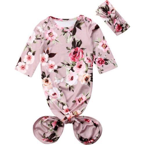 Newborn Baby Girl Floral Sleeping Bag Wrap Swaddle+Headband 2PCS Outfits 0-6M