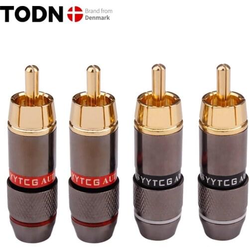 TODN 4PCS Audio Connectors RCA Connector Gold Plated Lotus Head Video Support 6mm Cable RCA Male Plug Adapter Hifi Cables