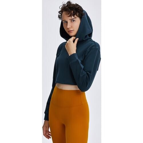 Comfy Cotton Fitness Crop Top Women Autumn Winter Long Sleeve Pullover Hoodie Skateboard Sweatshirts Running Yoga Sport Shirt