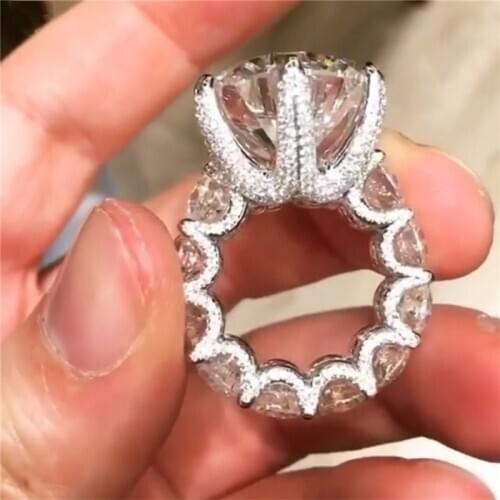 Hip Hop Vintage Luxury Jewelry 925 Sterling Silver White Clear Diamond Party Women Wedding Ring