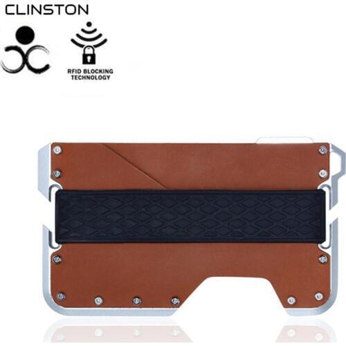 RFID Protected Genuine Leather Credit Card Holder Men Aluminum Alloy Business ID Multifunction Cardholder Slim Mini Wallet