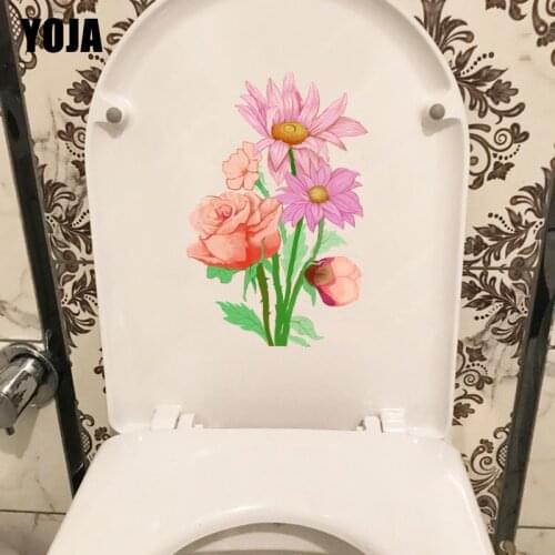 YOJA 15.7*24CM Pink Rose Bouquet Creative WC Toilet Seat Stickers Girl Bedroom Wall Decor T1-0418