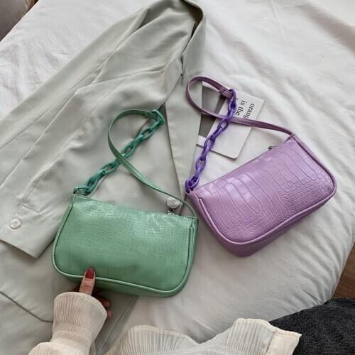 Women Pu Bag 2020 Spring Summer New Wave Fashion Wild Crocodile Pattern Baguette Niche Shoulder Bag Luxury Handbag Armpit Bag