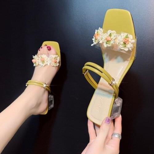 Summer Sandals for Women 2021new Fairy Style Outdoor Flower Fashion High Heel Chunky Heel Sandals