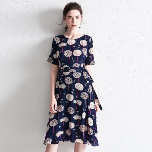 Navy Print White Dandelion Floral Silk Dresses Women Fashion 2021 Summer Long Casual Sexy Office Work Daily Dress Plus Size Slim