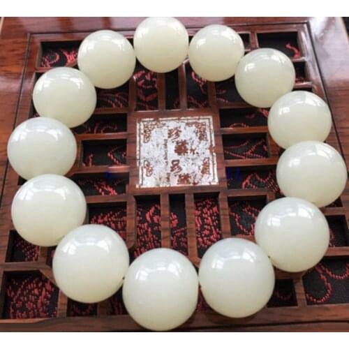 100% Beautiful Chinese Natural Handcraft White Jade Bracelets 16MM AAAAA