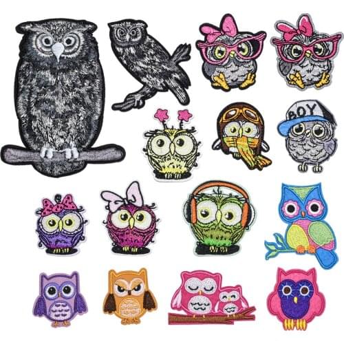 15 pcs Cartoon Cute owl Series For Clothes Iron on Embroidered Patches For Hat Jeans Sticker Sew-on DIY Patch Applique Badge
