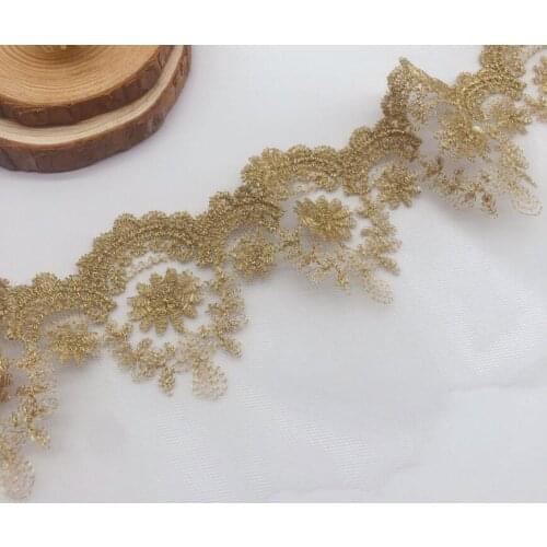2 Yards Good Price 8.9CM Width Dress French Gold Lace Hot Sale Beautiful Lace Fabric Embroidered Gold Lace Trim DIY Craft