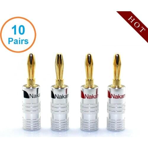 20pcs/10 pairs High-Quality Gold Plated Musical Amplifier Speaker Cable Wire Pin Banana Plug Connector w/ Color Coded, set Screw