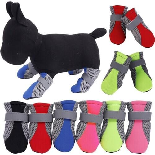 4pcs Dog Shoes Anti-slip Autumn Winter Pet Boots Paw Protector Reflective Straps Dog Chihuahua Teddy Cute Breathable Net shoes