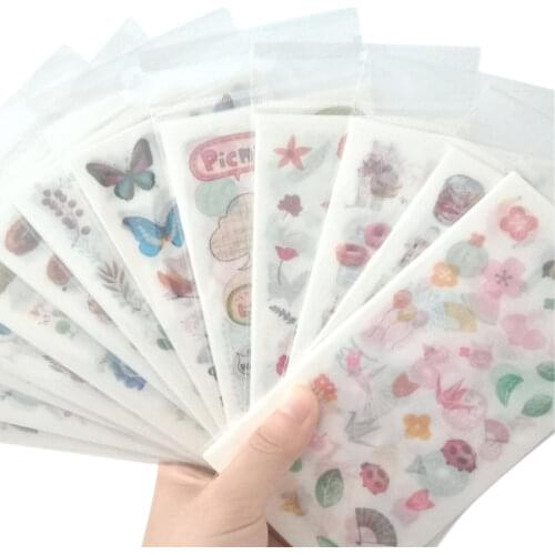 6sheets/pack Kawaii PVC Adhesive Stickers For Decoration Diary Scrapbooking Paper Kawaii PVC Stickers