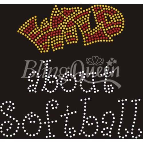BlingQueen 25PCS/LOT Korean Rhinestone Heat Transfers Wild About Softball Design