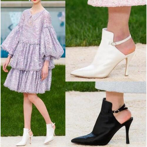 Hot Woman Blue Black White Gray Pink Silk Leather Buckle Strap Thin Heels Party Pumps Fashion High Heel Sandals Shoes Lady