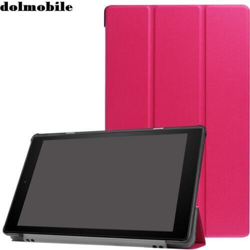 Dolmobile Three Folding PU Leather Case Cover for Amazon Kindle New Fire HD10 HD 10 2017 10.1 inch Tablet + Stylus Pen 30pcs