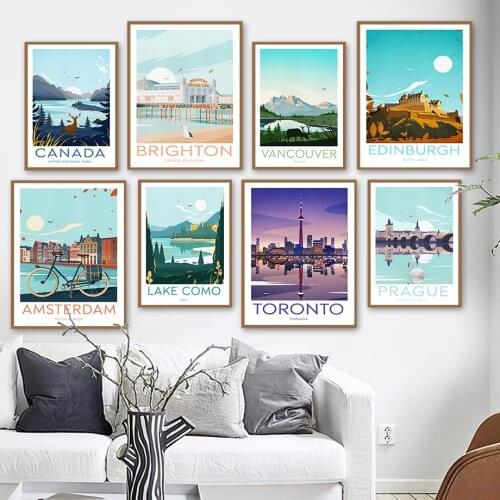 Canada Prague Italy Scotland World City Canvas Painting Nordic Posters And Prints Wall Art Pictures For Living Room Home Decor