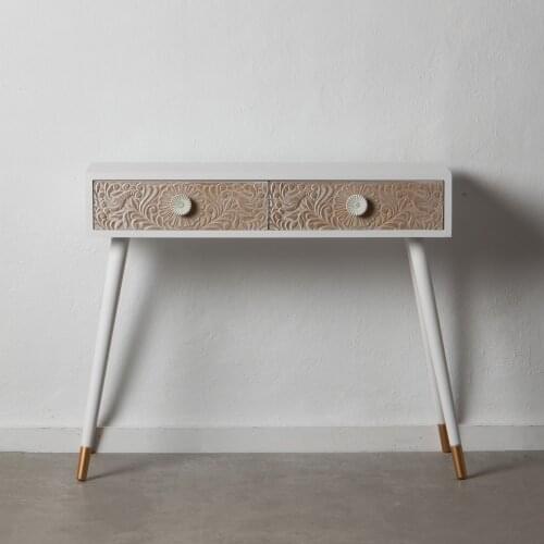 Console White-NATURAL pine wood 90X28X77 CM