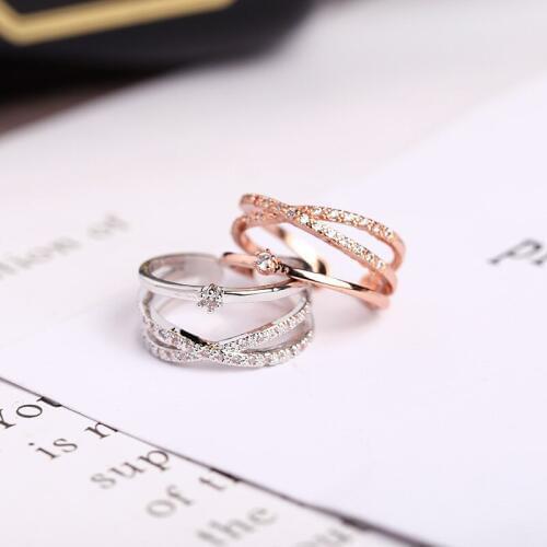 Korean fashion inlaid zircon opening silver ring female temperament personalized engagement wedding ring jewelry Anniversary