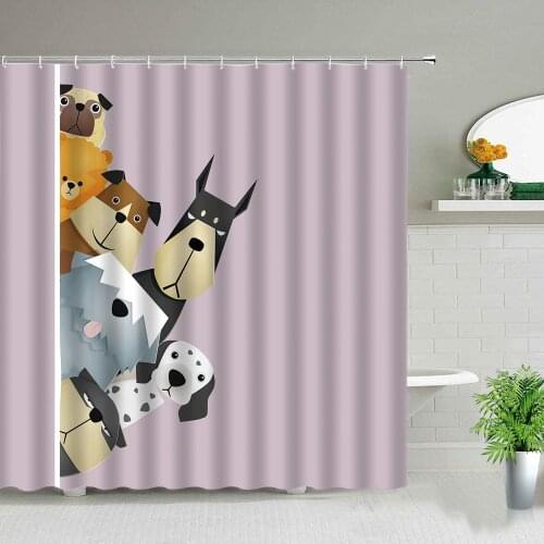 Creativity Cartoon Fun Animal Shower Curtain Cute Cat Dog Design Boy Children Bathroom Waterproof Curtains Home Bathtub Decor