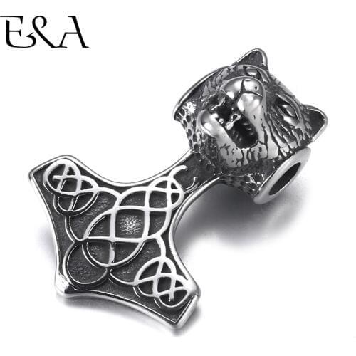 Stainless Steel Viking Axe Wolf Pendant Hole 5mm for DIY Jewelry Parts Mens Necklace Pendants Jewelry Making Accessories