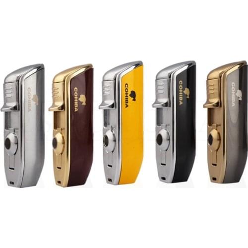 COHIBA Metal Cigar Torch Lighter Windproof Pocket Jet Cigarette Lighters Refillable Butane Gas Puro Lighter W Punch Gift Box