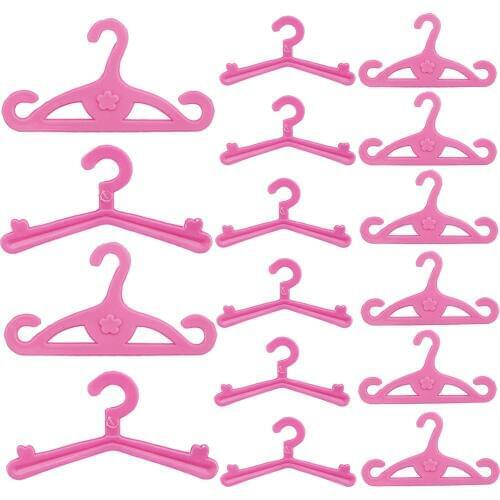 10 Pcs Mini Plastic Pink Hangers Mixed Style Pattern Clothes Dress Hang Accessories for Monster High Doll for Kelly Dollhouse