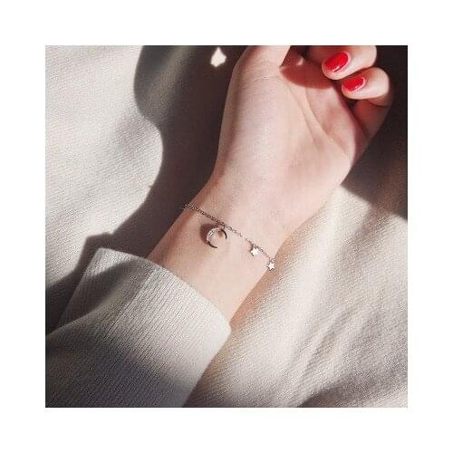Fashion Crystal Moon Mini Star Tassel Pendant Silver Color Bracelet Korean Style For Women Jewelry Wholesale