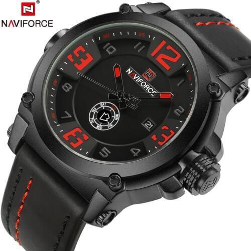 NAVIFORCE Mens Watches Leather Strap Military Army Sport Quartz-Watch Clock Men Waterproof Wristwatch relogio masculino 9099